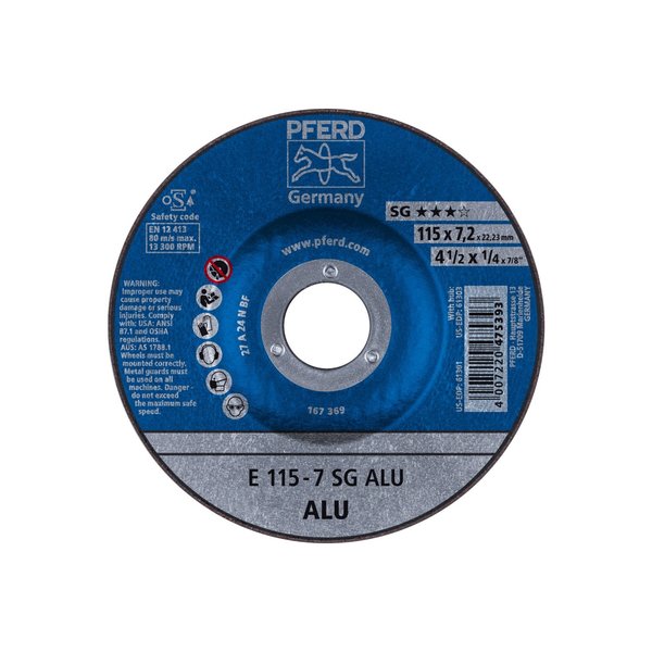 Pferd 4-1/2" x 1/4 Grinding Wheel, 7/8" A.H. - SG ALU - Type 27 61301